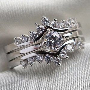 NWOT 3 pc White Topaz Wedding Set Sz 9